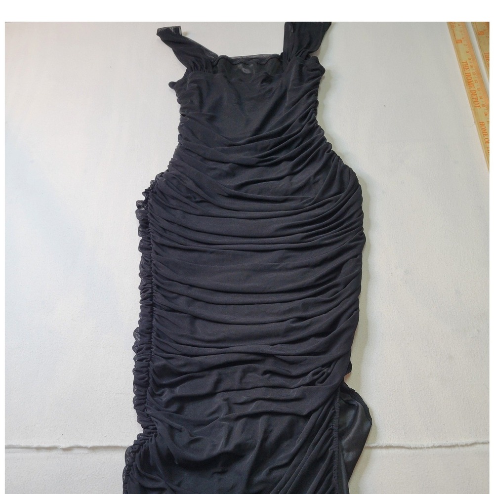 SHEIN SXY Black Ruched Mesh Bodycon Midi Dress Sleeveless Square Neck XL NWT